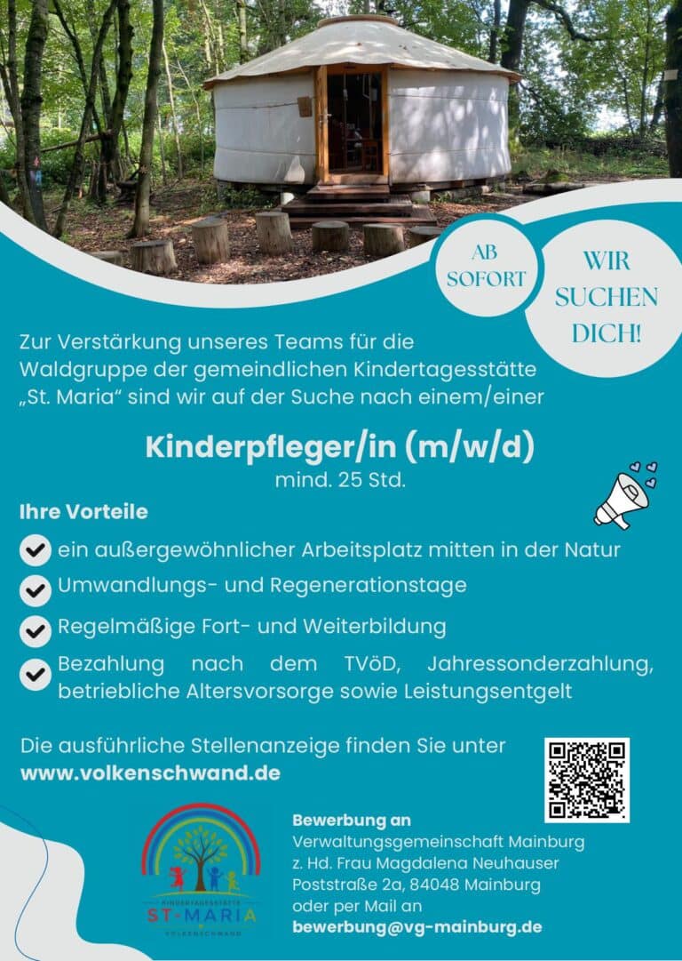 Stellenausschreibung Kinderpflegerin Waldgruppe Volkenschwand